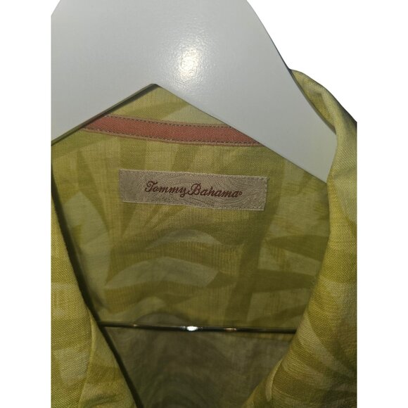 Tommy Bahama Mens XL Linen Hawaiian Shirt Green & Beige Short Sleeve Button-Up - Picture 5 of 11